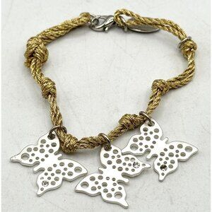 Vintage gold metallic thread rhinestone butterfly charm bracelet